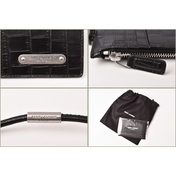 Saint Laurent Paris Coin Case Card Case Neck Strap Embossed Black - Picture 7 of 8